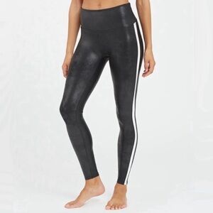 SPANX Black White Side Stripe Faux Leather Shape Legging Pants Size 3X
